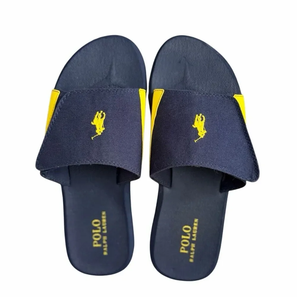 Polo Ralph Lauren Men's 10.5 Adjustable Pool Sandal | EUC Navy Canvas Slide